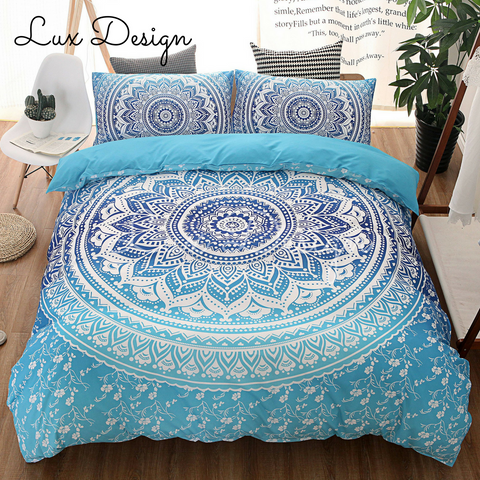 Aqua Mandala Medallion Bedding Set