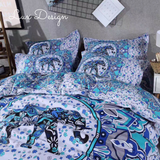 Aqua Elephant Mandala Bedding Set