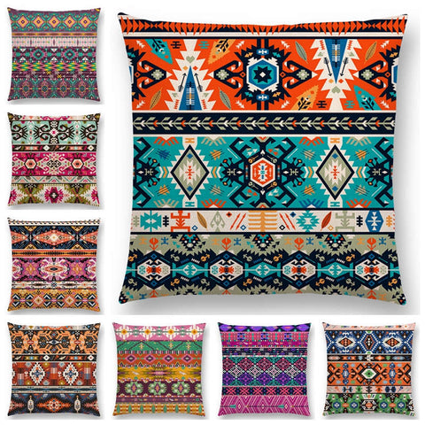 Linen Cushion Covers - Aztec Abstract Geometric Patterns
