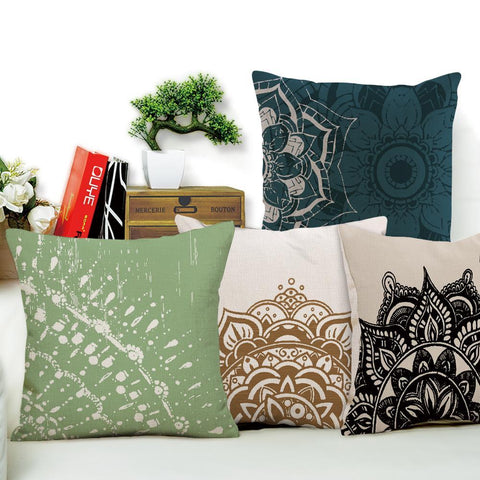 Linen Cushion Covers Flower & Mandala Designs