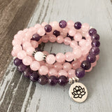 Rose Quartzs & Amethysts Necklace & Bracelet Lotus