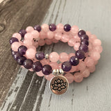 Rose Quartzs & Amethysts Necklace & Bracelet Lotus