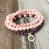 Rose Quartzs & Amethysts Necklace & Bracelet Lotus