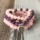 Rose Quartzs & Amethysts Necklace & Bracelet Lotus