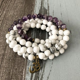 Howlite & Purple A-gate 8MM Om Necklace & Bracelet