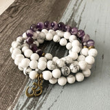 Howlite & Purple A-gate 8MM Om Necklace & Bracelet