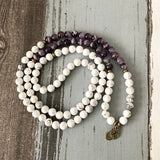 Howlite & Purple A-gate 8MM Om Necklace & Bracelet