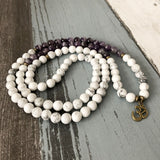 Howlite & Purple A-gate 8MM Om Necklace & Bracelet