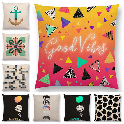 Linen Cushion Covers - Geometric Shapes Letters & Patterns