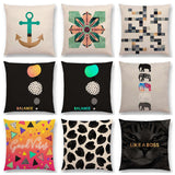 Linen Cushion Covers - Geometric Shapes Letters & Patterns