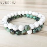 White Howlite & African T-urquoise Beaded Bracelet - Set