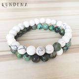 White Howlite & African T-urquoise Beaded Bracelet - Set