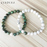 White Howlite & African T-urquoise Beaded Bracelet - Set