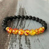 Lava Rock & Orange Resin Beaded Bracelet