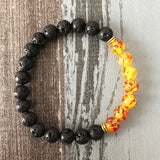 Lava Rock & Orange Resin Beaded Bracelet