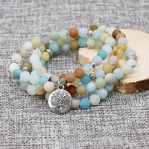 Amazonite Frosted 6mm Stone Bracelet Tree Of Life